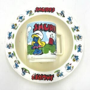 Vintage 1980’s Smurfette/Smurf Kids Tea Set Cup & Plate Set